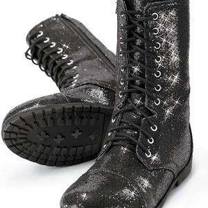 Balera Boots Girls Shoes Dance Combat Boots with Glitter and Zipper Rubber